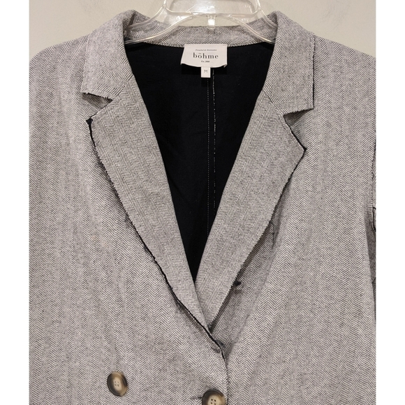 Bohme Herringbone Raw Edge Hem Blazer Jacket Size Medium - Picture 2 of 6